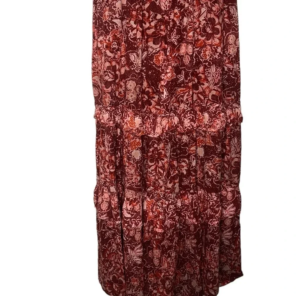 Ulla Johnson Amora Tiered Floral V-neck Tie Back Midi Dress - Picture 9 of 11